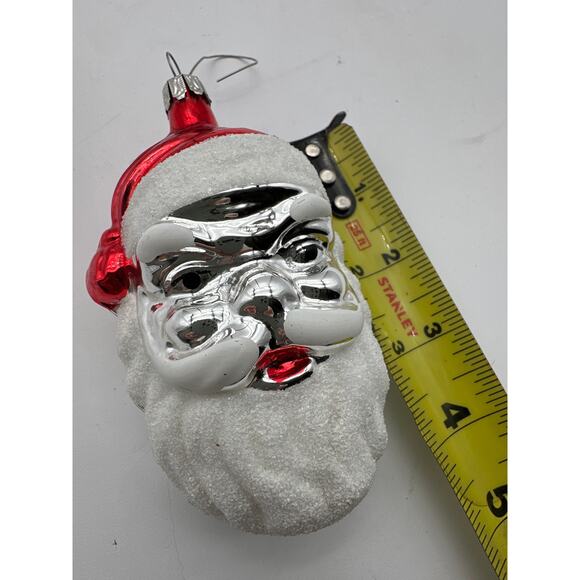 Vintage Mercury Glass Santa Claus Christmas Ornament Mica Red Silver White 4" - Picture 7 of 8